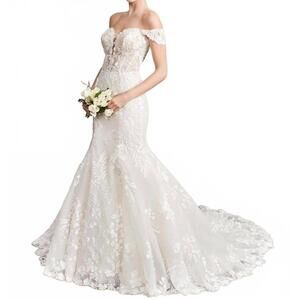 NEW KENNETH WINSTON off-shoulder floral fit and flare gown in ivory